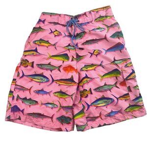 Broken Threads Men’s Sz Sm Pink Fish Lined Surf Swim Trunks Board Shorts